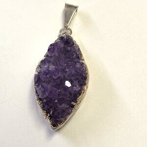 Amethyst Purple Druzy Pendant Small Gemstone Oval Shape Pendant